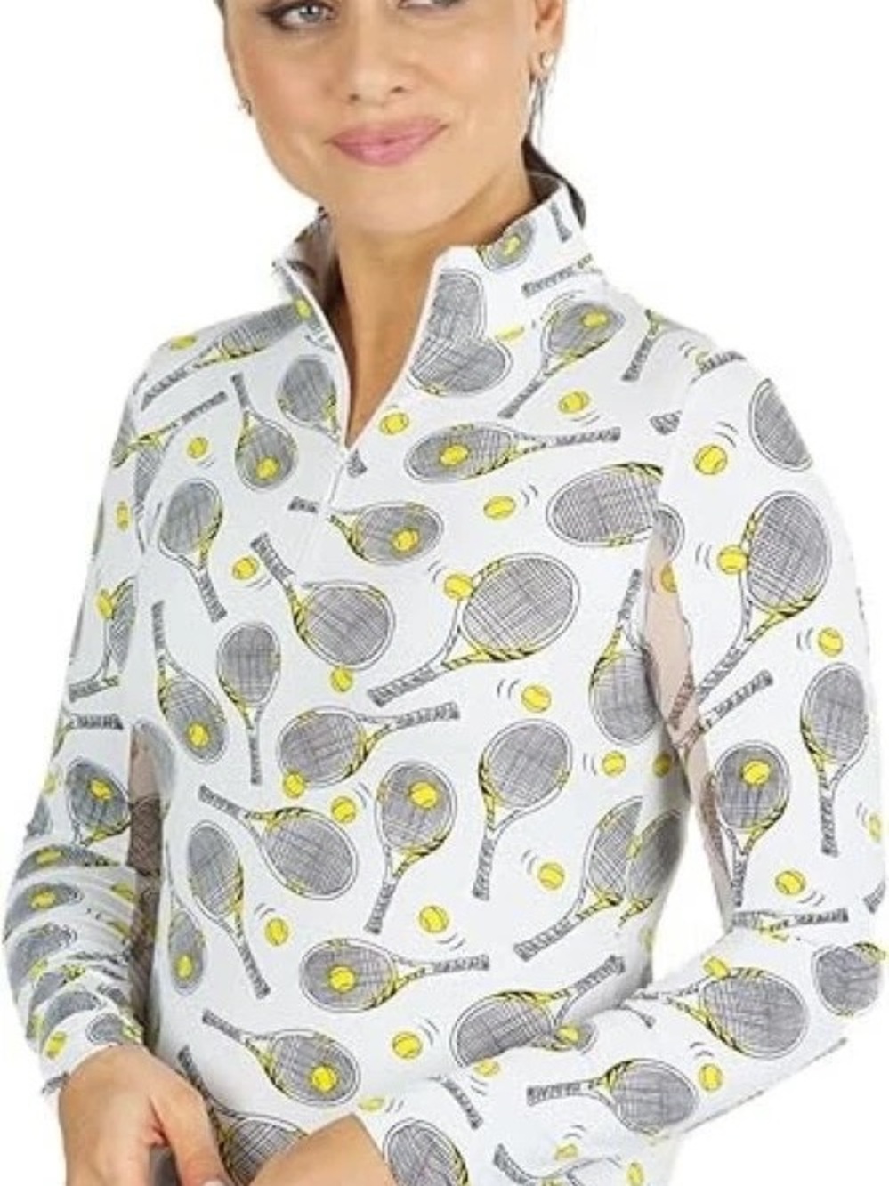 IBKÜL Tennis Print Long Sleeve Mock Neck Top, Venus White, Size XS - Picture 11 of 11